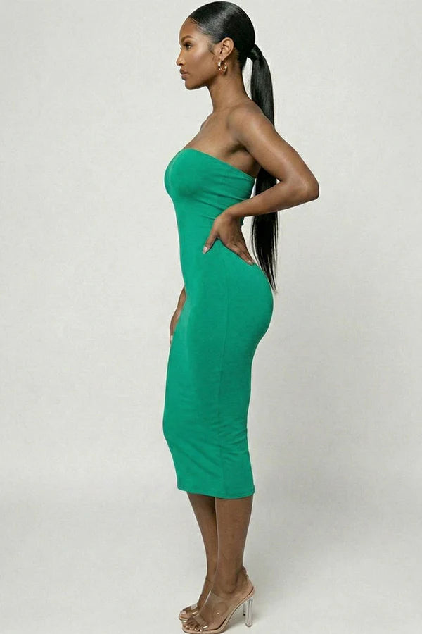 Kelly Green strapless bodycon midi dress - back view