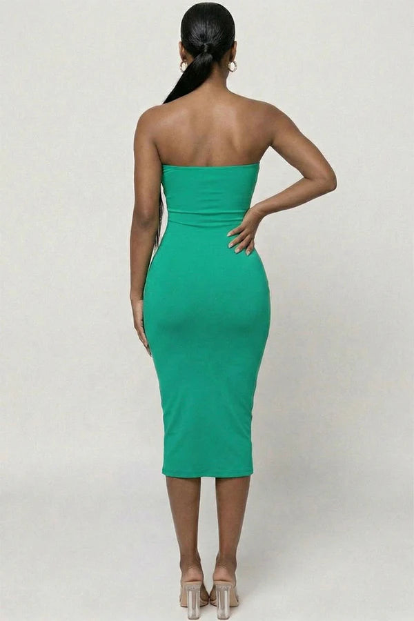 Kelly Green strapless bodycon midi dress - side view