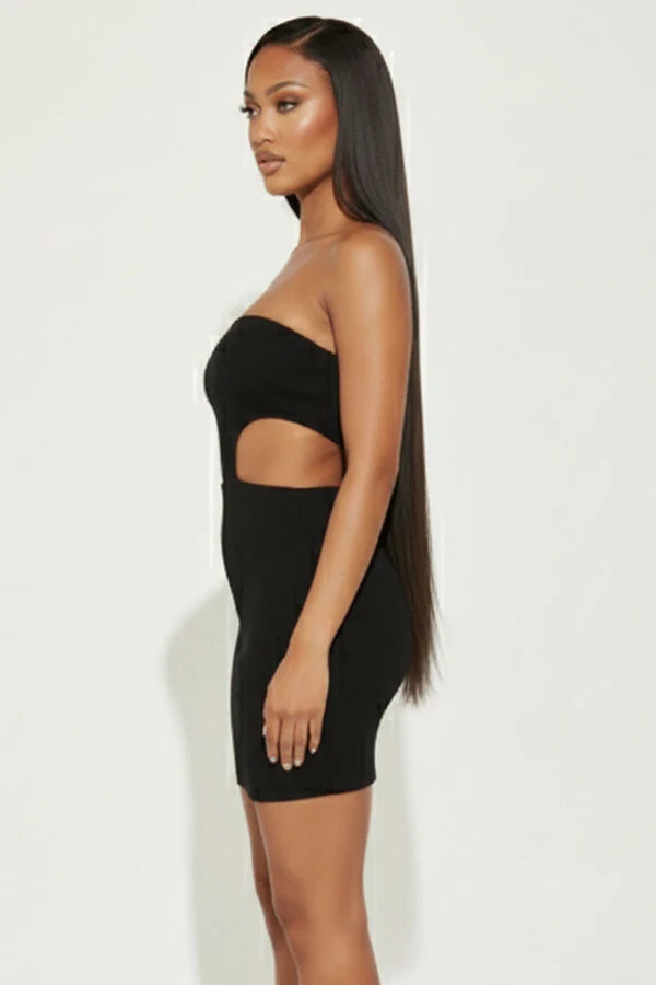 Black strapless cut-out bodycon mini dress - side view