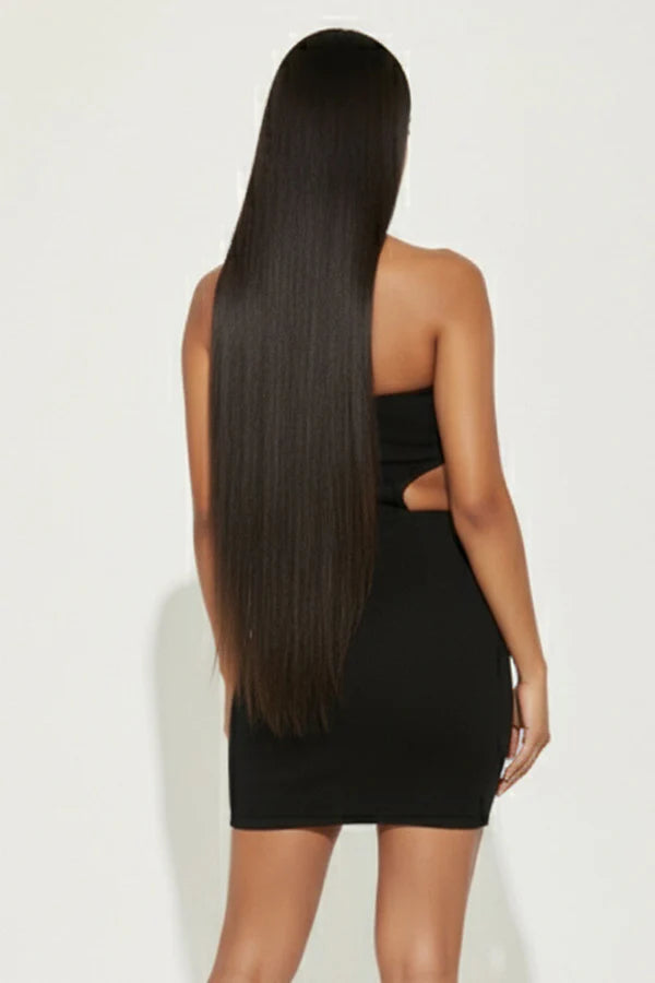 Black strapless cut-out bodycon mini dress - back view