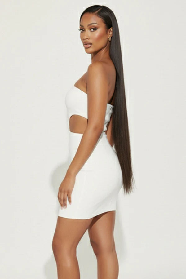 White strapless cut-out bodycon mini dress - back view