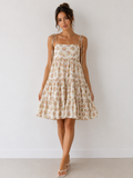 Ditsy floral square-neck tie-shoulder tiered midi dress - front full view showing square neckline and tiered skirt