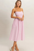 Pink striped spaghetti strap corset bodice midi dress - back view